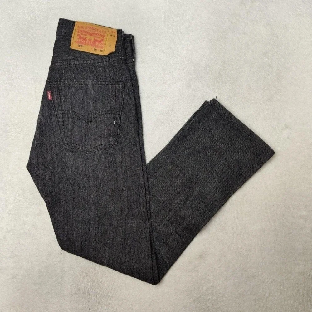 Levis 501 Jeans Mens 28x30 Black Straight Dark Wash Classic Fit Cotton Stretch